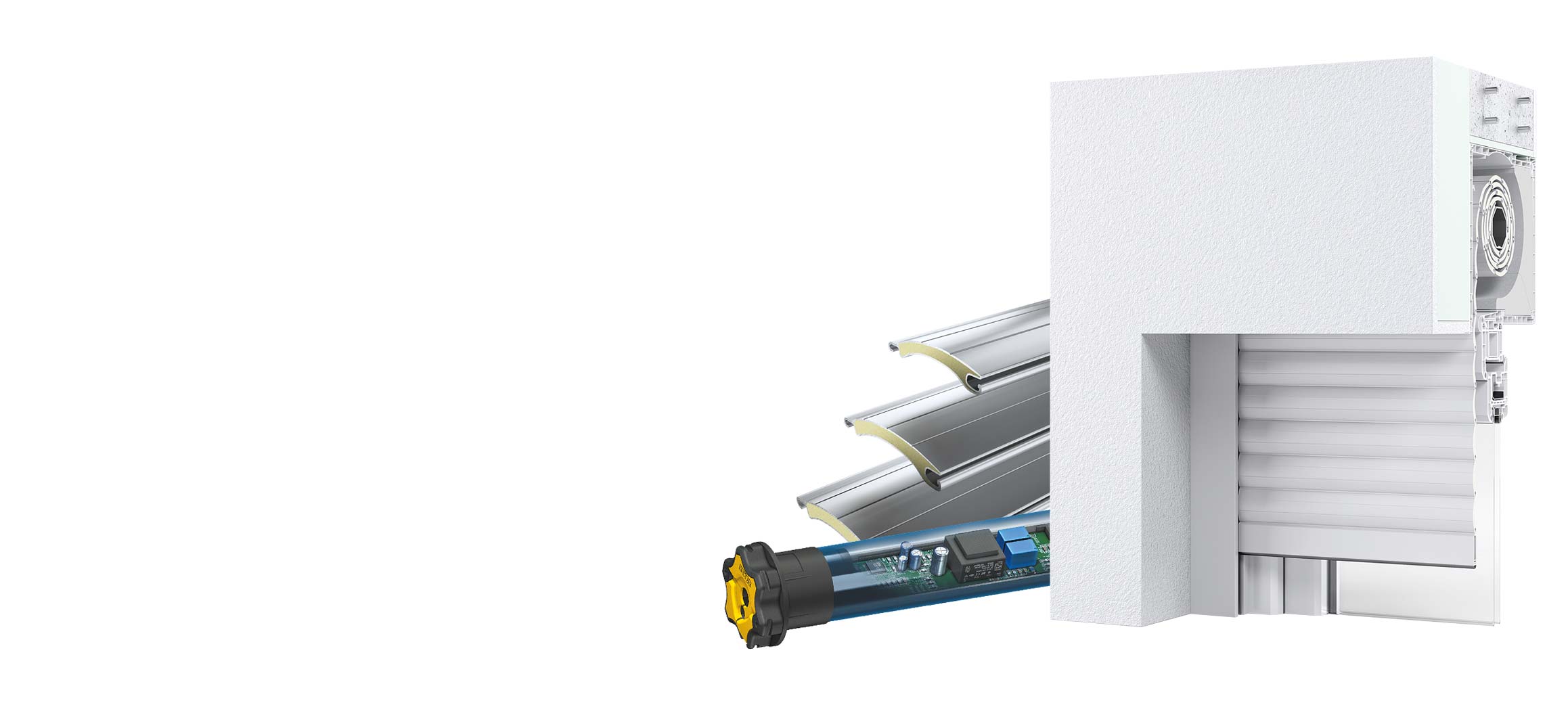 Rollladenkasten, Aluminium-Lamellen und Rollladenmotor